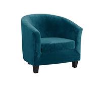 qiden 2-Pieces Tub Chair Cover, High Stretch Velvet Club Chair Slipcovers For Armchairs, Single Seater Sofa With Cushion Cover. Sofa Couch Cover For Living Room Office Reception-Deep water blue
