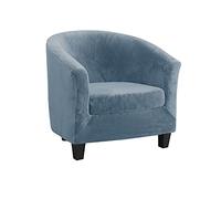 qiden 2-Pieces Tub Chair Cover, High Stretch Velvet Club Chair Slipcovers For Armchairs, Single Seater Sofa With Cushion Cover. Sofa Couch Cover For Living Room Office Reception Christmas-Grey Blue