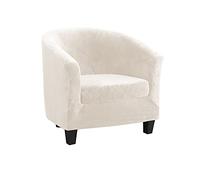 qiden 2-Pieces Tub Chair Cover, High Stretch Velvet Club Chair Slipcovers For Armchairs, Single Seater Sofa With Cushion Cover. Sofa Couch Cover For Living Room Office Reception Christmas-Cream White