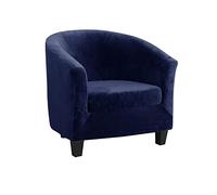 qiden 2-Pieces Tub Chair Cover, High Stretch Velvet Club Chair Slipcovers For Armchairs, Single Seater Sofa With Cushion Cover. Sofa Couch Cover For Living Room Office Reception Christmas-Navy
