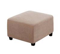 qiden Square Footstool Cover Stretch Ottoman Cover Plush, 10% Thicker Large Stretch Pouffe Cover Anti-Slip Foot Stool Jacquard Slipcovers With Elastic Bottom, Machine Washable-Khaki-Medium