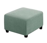 qiden Square Footstool Cover Stretch Ottoman Cover Plush, 10% Thicker Large Stretch Pouffe Cover Anti-Slip Foot Stool Jacquard Slipcovers With Elastic Bottom, Machine Washable-Sage-Medium