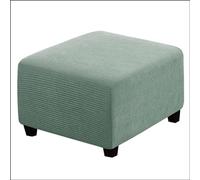 Qiden Square Footstool Ottoman Plush, 10% Thicker Large Stretch Pouffe Cover Anti-Slip Foot Stool Jacquard Slipcovers With Elastic Bottom, Machine Washable-Sage-Large
