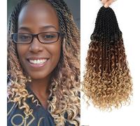 QIDESHENG 9 Packs Senegalese Twist Crochet Hair 14 Inch Pre-Looped Island Twist Boho Crochet Braids Hair Extensions with curls Synthetic Crochet Hair Extensions for Black Women（1B） (1B/30/27, 14Inch)