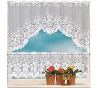 QIDHJH 2 Panels Set White Lace Cafe Curtains Country Floral Sheer Curtains Rod Pocket Short Kitchen Curtain for Living Room Bedroom 63 in Wide, Long 23.6 in and 11.8in (A4)