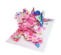 qidianhk 3D Pop Up Card - Hummingbird & Pink Floral Butterfly Design, 11.8x7.8 Inch Open Size, Daily Greeting Card with Pearlescent Envelope for Birthdays, Thank You & Casual Wishes