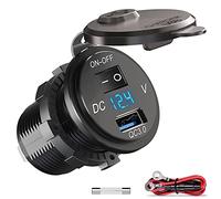Qidoe 12V/24V USB Car Power Socket, Quick Charge 3.0 USB Car Charger IP66 Waterproof QC3.0 Fast Charge with LED Voltmeter for Car, Boat, Motorcycle, Caravan, Truck and More