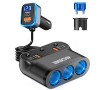 Qidoe 9 in1Cigarette Lighter Splitter,360W 3 Socket Car Charger Adapeter,3*PD&QC 108W,12V/24V Car Socket Adapter with Independent Switches & LED Voltage Display for All Car Devices