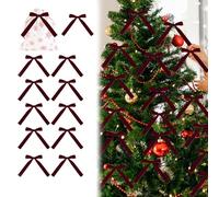 Qidures 12pcs Velvet Bows For Christmas Tree, Christmas Tree Bows Decorations Red Bows Velvet Ribbon Bows Vintage Velvet Ribbon Wreath Bows Velvet Ornaments Hanging Velvet Red Bows (Wine Red)
