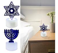 Qidures 2PCS Hanukkah Tea Lights Candles, LED Hanukkah Menorah, LED Flameless Candles, Blue Star of David Menorah Dreidel Hanukkah Decorations Centerpieces for Home Kitchen Partys Decor
