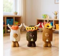 Qidures 3 Pieces Highland Cow Decor, 11 Inch Spring Scottish Cow Plush Gnomes Decorations, HighlandCow Plush, Stuffed Animal PlushGnomes Doll For Holiday Birthday Party Offices Home Garden Yard