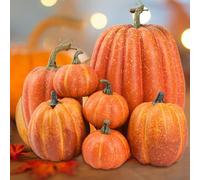 Qidures 7Pcs Large Artificial Pumpkins, Assorted Sizes Foam Faux Pumpkins, Artificial Pumpkin Decoration, Creative HomeTable Decoration Props For Thanksgiving Fall Harvest Halloween Christmas