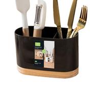 Qidures Cutlery Holder - Cutlery Container, Kitchen CutleryDrainer With Wooden Base, Water Draining Design, Kitchen Utensils Organisers, Utensil Storage Organizer For Spoons, Spatulas, Forks, Knives