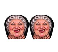 Qidures Head Rest Cover for Car 2 Pieces Universal Old Women Face Protector | Car Head Rest Covers for Long Drives Short Trips Daily Commuting SUV RV Sedan Truck Curly Haired Woman-A