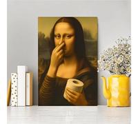 Qidures Mona Lisa Bathroom Art Painting, 30x40x1.5cm Funny Mona Lisa Wall Art, MonaLisa Painting Canvas WallArt, MonaLisa Holding Her Nose Picture, Humor Amusing Toilet Decor For Home Room Dormitory