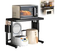 QIeAny Kitchen Microwave Oven Rack, Retractable Oven Rack, Load-bearing: 60KG + Length: 35-60/39-65CM + Height 41/49.5CM + Tableware Barrel + Knife Holder, for Kitchen/Office/Convenience Store,B 49CM