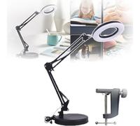 QIeAny Long-arm Welding Desk Lamp, Natural Light/no Flicker, 144 Bright Lamp Beads, Wide Lighting Range, LED Lifespan (more Than 20,000 Hours), Optical Magnifying Glass, Key Switch,Black