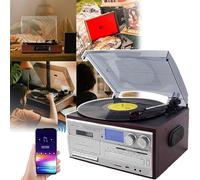 QIeAny Record Player 10 in 1, 3 Speed Bluetooth Vintage Turntable, Records/CD/Tape/Bluetooth Speaker/U Disk/SD Card, for 7/10/12-inch LP Vinyl Records + Film Record, Frosted Dust Cover,A