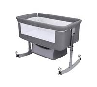 Qiebenav Baby Bedbed, 3-in-1 Bassinet with Cradle with Large Curvature, Height-Adjustable Bedside Bassinet, Moving Bassinet with Mosquito Net, Grey