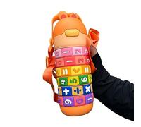 Qiebenav Kids Water Cup,Kawaii Bear Water Bottle Kids Cartoon Straw Water Cup with Strap Bpa-Free Stainless Steel Drinking Water Bottle for Kids Girls Leak-Proof Water Bottle Orange