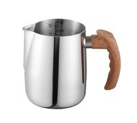 Qiebenav Milk Frothing Jug,600/1000ml Milk Frothing Pitcher,Stainless Steel Wooden Handle Dripless Spout Milk Bubbler for Latte Coffee Espresso Cappuccino Professional Grade Kitchen Tool 600ML Silver