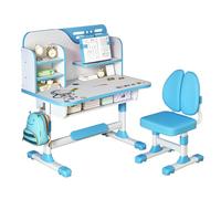 Qiebenav Premium Kids Study Desk Chair Set, Height Adjustable Children School Study Table Chair Set, Ergonomic Desk Chair with Large Writing Board, Bookshelf and Drawer Blue-Reading Rack