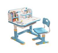 Qiebenav Premium Kids Study Desk Chair Set, Height Adjustable Children School Study Table Chair Set, Ergonomic Desk Chair with Large Writing Board, Bookshelf and Drawer Blue-Yellow