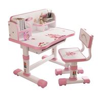 Qiebenav Premium Kids Study Desk Chair Set, Height Adjustable Children School Study Table Chair Set, Ergonomic Desk Chair with Large Writing Board, Bookshelf and Drawer Pink-Book Holder
