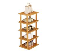 Qiebenav Vertical Shoe Rack Small, 5/7/8 Tier Natural Bamboo Shelf Vertical Narrow Shoe Racks, Multi Layer Show Rack Space Saving Tall Shoe Rack Organizer for Corridors, Bedrooms Living Room Corner 5