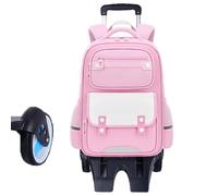 QIeCny Waterproof Trolly Cabin Bag, Schoolbag with Wheels, Safety Reflective, Telescopic Pull with Three-Speed Adjustment, Two-Way Zipper, Anti-Slip Buckle,B