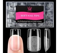 QIEK 240PCS Short Square Nail Tips for Gel Extensions Half Matte Clear Acrylic Soft Gel X Full Cover Tips Pre-shaped Press On Nail for Home DIY and Art Salon 15 Sizes