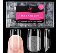 QIEK 510PCS 15 Sizes Short Square Nail Tips for Gel Extensions Half Matte Clear Acrylic Soft Gel X Full Cover Tips Pre-shaped Press On Nail for Home DIY and Art Salon