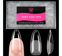 QIEK 510PCS Medium Almond Nail Tips for Gel Extensions Half Matte Clear Acrylic Soft Gel X Full Cover Tips Pre-shaped Press On Nail for Home DIY and Art Salon 15 Sizes