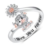 qielizhu Highland Cow 925 Sterling Silver Adjustable Cute Cow Capybara Axolotl Open Ring Daisy Jewelry Gift for Women Silver No Gemstone