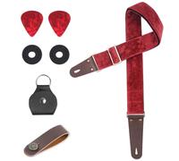 QIELIZI Adjustable Guitar Strap Includes 2 Strap Locks & 2 Matching Picks & 1 Picks Holder & 1 leather Strap Button., 1-velvet Red, 1 Pack Of