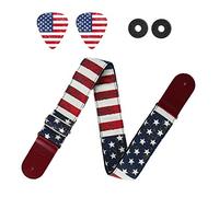 Qielizi Guitar Strap, Guitar Strap with Leather End Length Adjustable 2 Pick Holders & 2 Matching Picks For Electric Guitar, Acoustic Guitar and Bass - Unique Gift For Guitarist (1-American Flag)