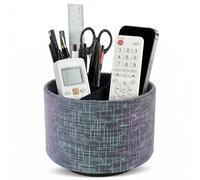 QIELIZI Round Leather Art Supply Organizer,Remote Control Holder,360 Degree Rotating,Multi-Functional Pencil Holder,4 Compartments Desktop Stationary Organizer(1-Star Black)