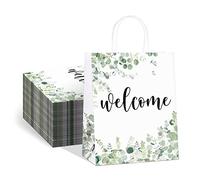 QIELSER 50 pcs Welcome Bags for Wedding Guests Bulk, White Welcome Gift Bags with Handles Shopping paper Bags Good for Wedding, Birthday Party Supplies, Craft, Packaging, Retail