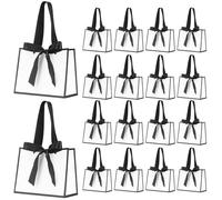 QIELSER 50pcs Small White and Black Gift Bags with Handles 6.3x3.1x5.1 Inches Thank You Bags with Bow Ribbon for Party Favors, Birthday Gifts, Weddings, Baby Showers, Goodie Bags