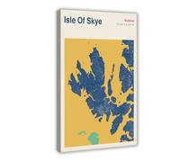 QIENAZIO Colored Isle of Skye Map Canvas Art Wall Decor Posters Home Bar Restaurant Garage Cafe Logo Gifts 20x30inch(50x75cm)