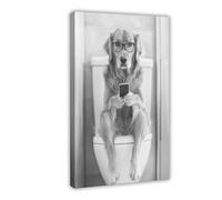 QIENAZIO Golden Retriever Sitting on The Toilet And Talking on The Phone, Black And White Fashion Dog Canvas Art Wall Decor Posters Home Bar Restaurant Garage Cafe Logo Gifts 20x30inch(50x75cm)
