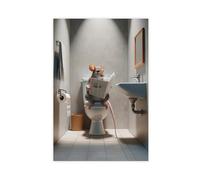 QIENAZIO Photo of A Mouse Reading A Newspaper on The Toilet, Funny Bathroom Canvas Modern Poster Wall Art Decor Prints Paintings Living Room Bedroom Decor 24x36inch(60x90cm)