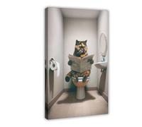 QIENAZIO Photo of A Tortoiseshell Exotic Shorthair Cat Sitting on The Toilet, Bathroom Canvas Modern Poster Wall Art Decor Prints Paintings Living Room Bedroom Decor 24x36inch(60x90cm)