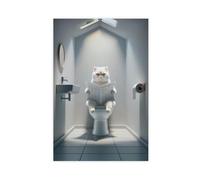 QIENAZIO Photo of A White Exotic Shorthair Cat Sitting on The Toilet, Bathroom Canvas Modern Poster Wall Art Decor Prints Paintings Living Room Bedroom Decor 24x36inch(60x90cm)