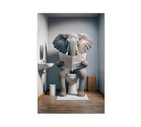 QIENAZIO Photo of An Elephant Reading A Newspaper on The Toilet, Funny Bathroom Canvas Wall Art Posters And Prints Room Aesthetic Bedroom Office Decor 24x36inch(60x90cm)