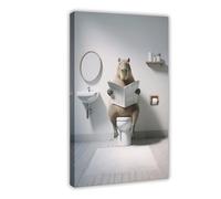 QIENAZIO Photo of Capybara Reading A Newspaper on The Toilet, Funny Bathroom Canvas Modern Poster Wall Art Decor Prints Paintings Living Room Bedroom Decor 12x18inch(30x45cm)