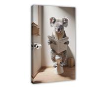 QIENAZIO Photo of Koala Reading Newspaper on Toilet, Funny Bathroom 1 Canvas Wall Art Posters And Prints Room Aesthetic Bedroom Office Decor 24x36inch(60x90cm)