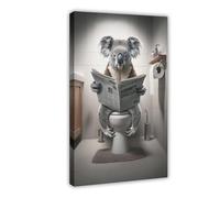 QIENAZIO Photo of Koala Reading Newspaper on Toilet, Funny Bathroom Canvas Wall Art Posters And Prints Room Aesthetic Bedroom Office Decor 16x24inch(40x60cm)