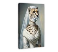 QIENAZIO Portrait of Cheetah in Wedding Dress, Funny Animal Wedding, Bride Canvas Poster Wall Art Bedroom Office Kitchen Decor Gifts 16x24inch(40x60cm)