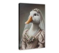 QIENAZIO Portrait of Duck in Wedding Dress, Funny Animal Wedding, Bride Canvas Poster Wall Art Bedroom Office Kitchen Decor Gifts 24x36inch(60x90cm)